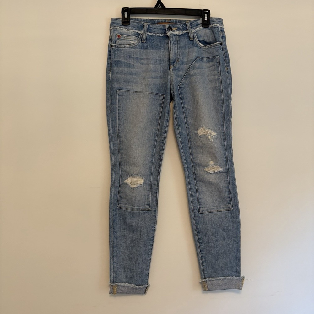 Joes Jeans The Finn Ankle Skinny Sz 26 Repair Distressed Raw Hem Light Wash